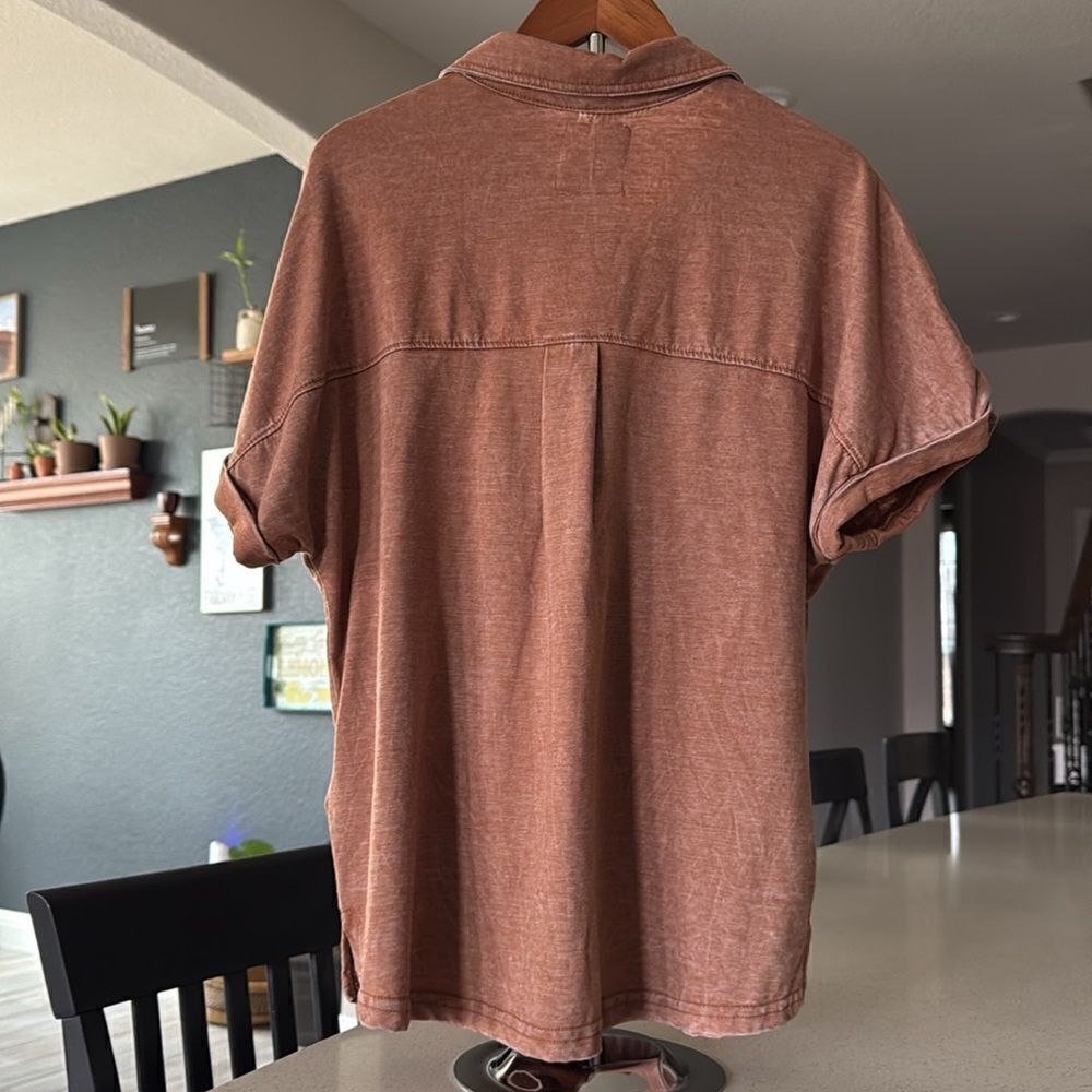 NWT C & C Collar Button Down S Earthy Casual Shirt in Rust Short Sleeve - Picture 6 of 7